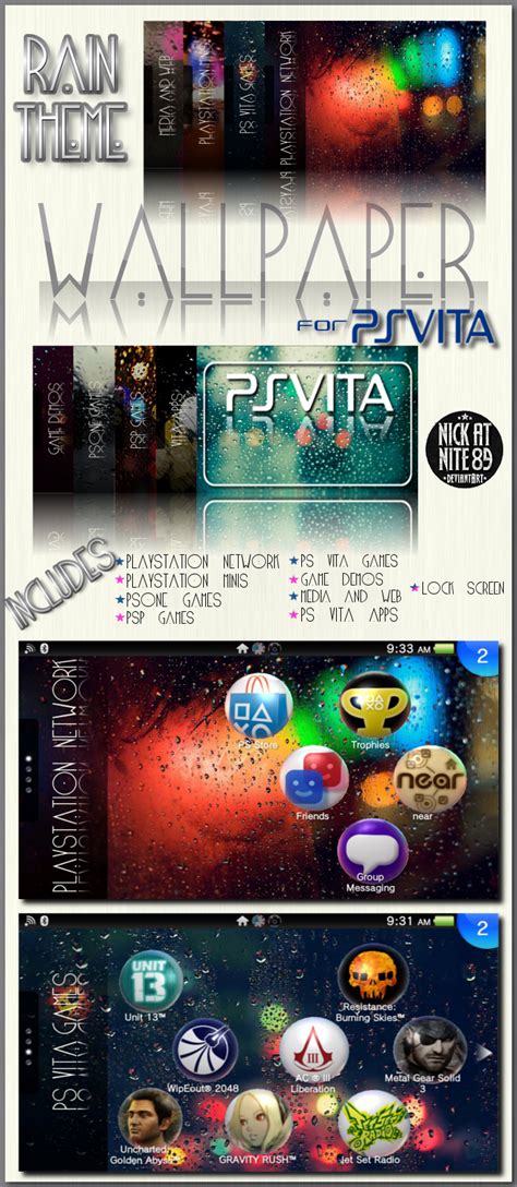 To see and download other versions see below. PS Vita Wallpaper Pack :Rain Theme: by NickatNite89 on DeviantArt