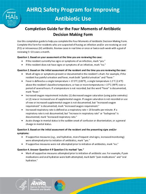 Fillable Online Completion Guide For The Four Moments Of Antibiotic Decision Making Form Fax