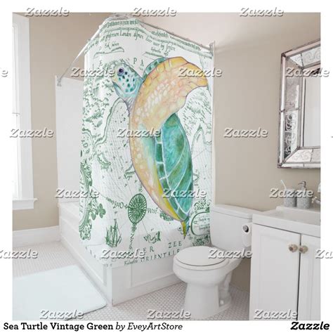 Sea Turtle Vintage Green Shower Curtain Turtle Bathroom