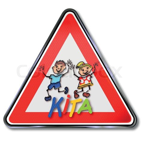 Schild, straßenmarkierung oder sonstige einrichtung zur verkehrsführung. Schild Kita und Kindergarten | Vektorgrafik | Colourbox