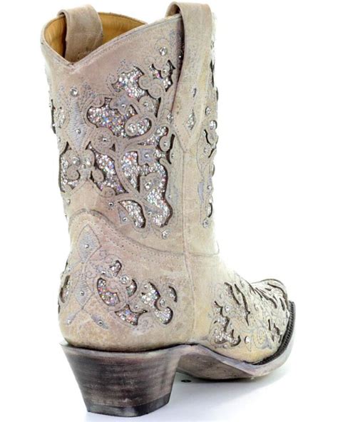 Corral Womens Metallic Glitter Inlay And Crystal Boots Snip Toe Boot