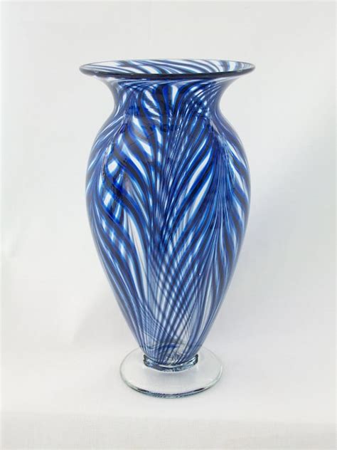Hand Blown Art Glass Vase Cobalt Blue And Black By Paradiseartglass