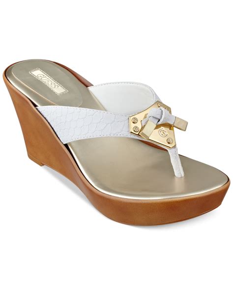 Guess Xandie Platform Wedge Thong Sandals In White Lyst