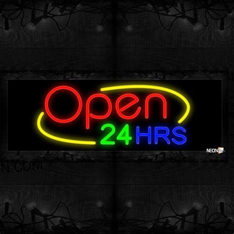 Open 24 Hrs With Yellow Arc Border Neon Sign