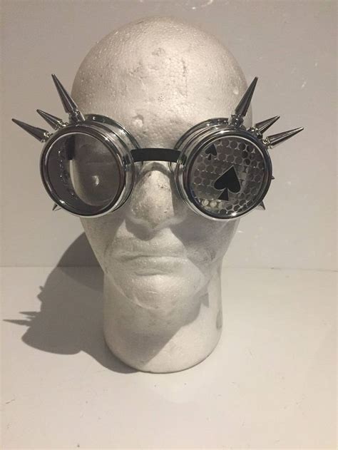 Chrome Steampunk Spikey Goggles Mad Max With 1 Clear Lens And 1 Ace Of