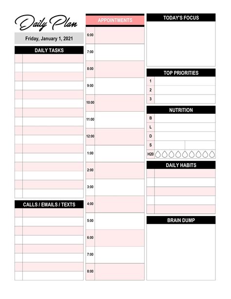 2021 - Daily Planner - Pink and Black in 2021 | Cute daily planner, Undated daily planner, Daily 