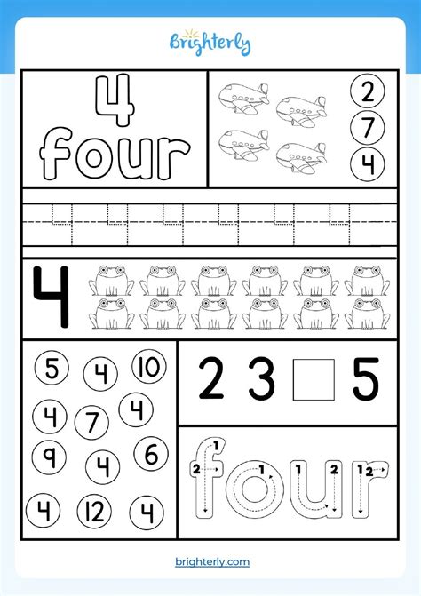 Free Printable Number 4 Four Worksheets For Kids Pdfs Brighterly
