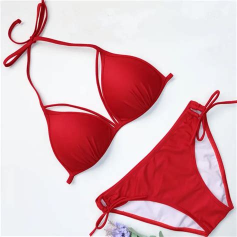 [nodelay] 2021 bandage women swimsuit bikinis sexy triangle beach biquini red swimwear female