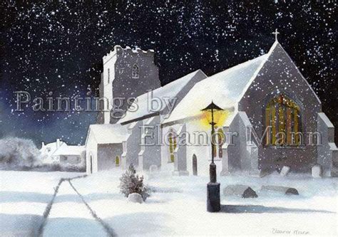 First Snow Fall On A Wintery Church From An Original Watercolour