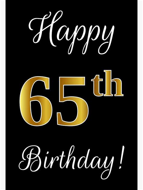Elegant Faux Gold Look Number Happy 65th Birthday Black
