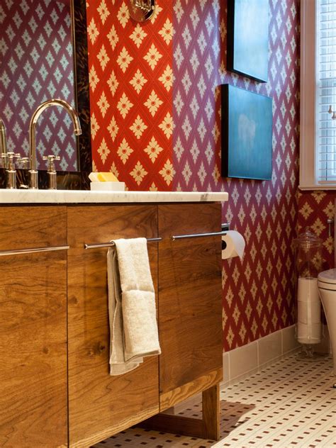 Bathroom With Bold Red Wallpaper Hgtv