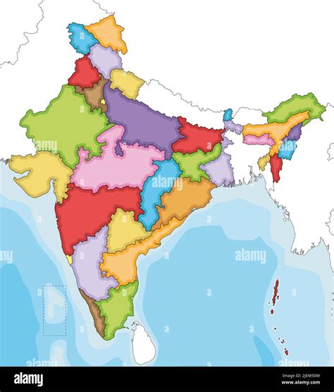 Vector Illustrated Blank Map Of India With States And Territories And