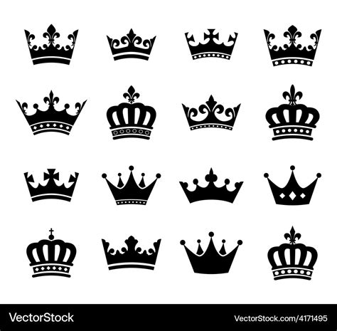 Collection Of 16 Crown Silhouette Symbols Vector Image