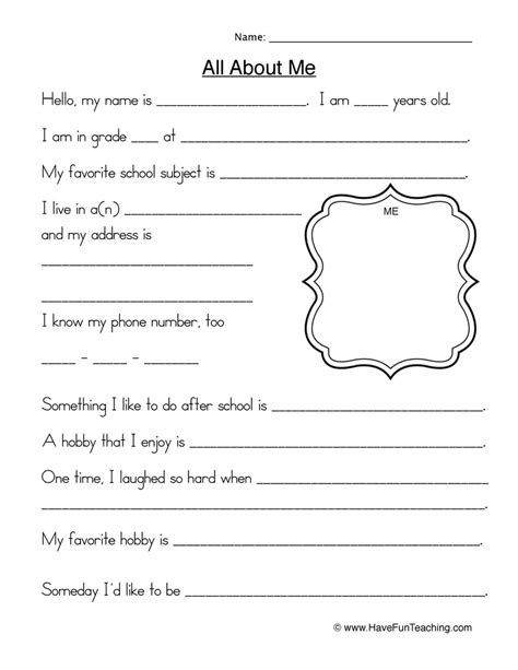 All About Me Worksheet Fill In The Blanks Have Fun Teaching