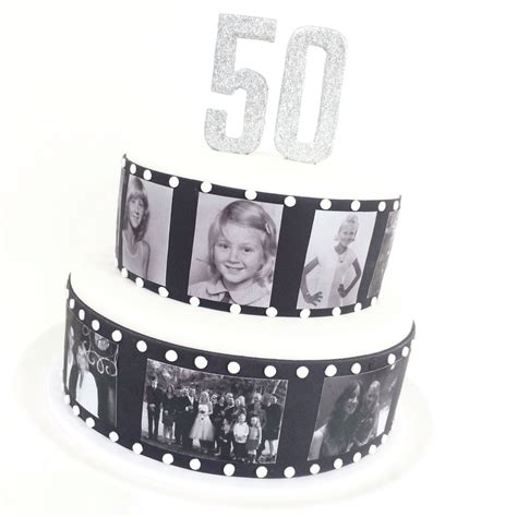 Film Photo Strip 50th Birthday Cake Silver Glitter Topper Birthday