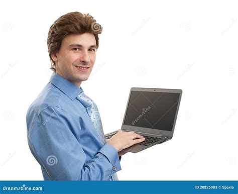Business Man Using Laptop Computer Stock Image Image Of Happiness