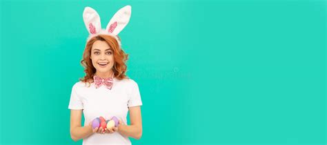 Easter Bunny Woman Funny Woman In Rabbit Ears Smiling Girl In Bow Tie