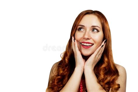 Shocked And Surprised Girl Screaming Curly Ginger Hair Woman Amazed With Open Mouth Stock Image