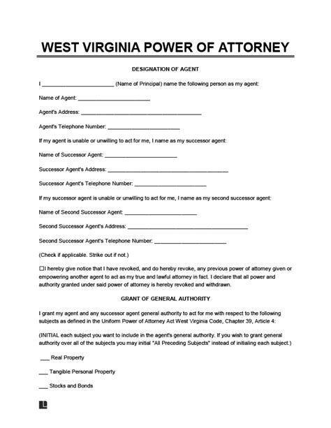 Power Of Attorney Form West Virginia Printable Pdf Download