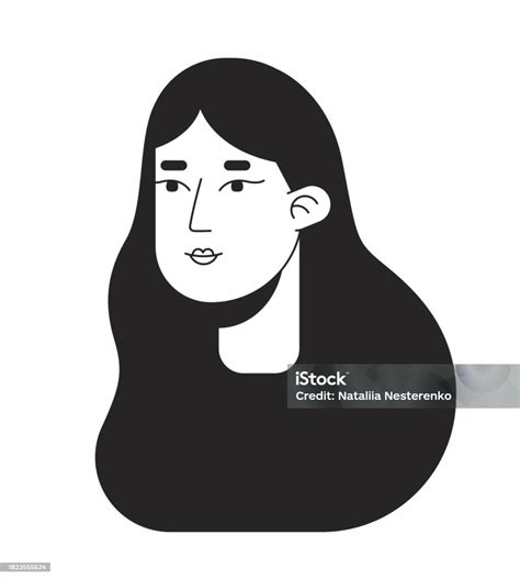 Long Haired Caucasian Woman Black And White 2d Line Cartoon Character