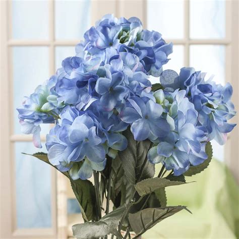 Cool Blue Artificial Hydrangea Bush Bushes Bouquets Floral