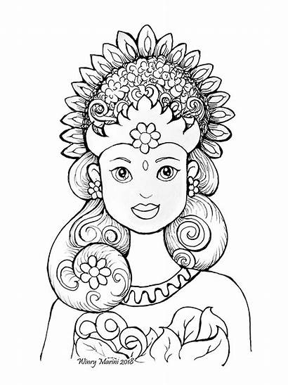 Coloring Mandalika Drawing Indonesia Princess Colored Indonesian