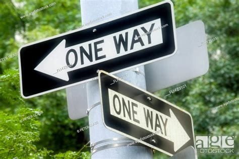 Close Up Of One Way Signs Stock Photo Picture And Rights Managed