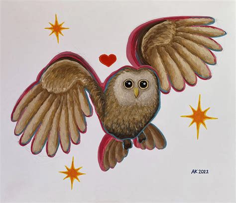Cute Owl Painting By Anastasia Kurganova Fine Art America