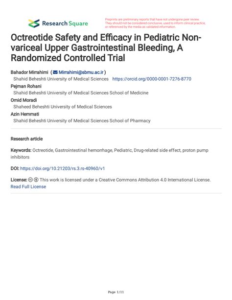 Pdf Octreotide Safety And Efficacy In Pediatric Non Variceal Upper