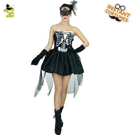 Adults Skelly Von Trap Costume Womens Sexy Skeleton Dress With Mask