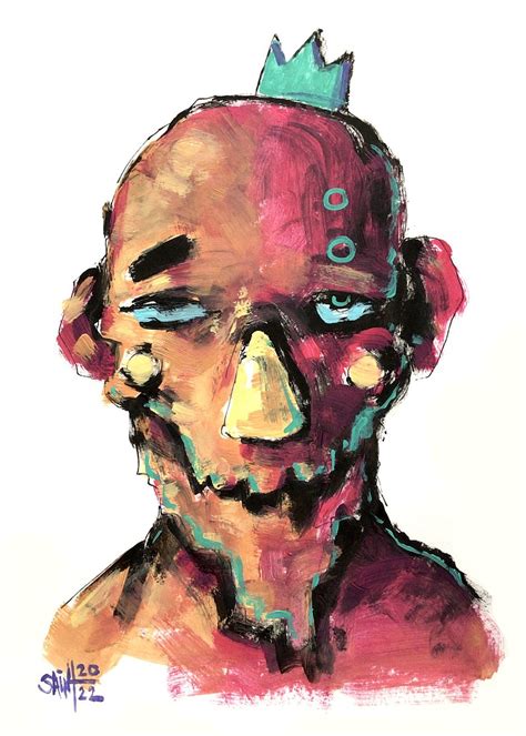 Abstract Zombie Portrait Painting Original Art Mutant Horror Acrylic