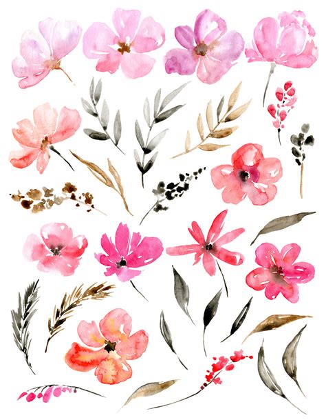 Pink Watercolor Garden Flowers