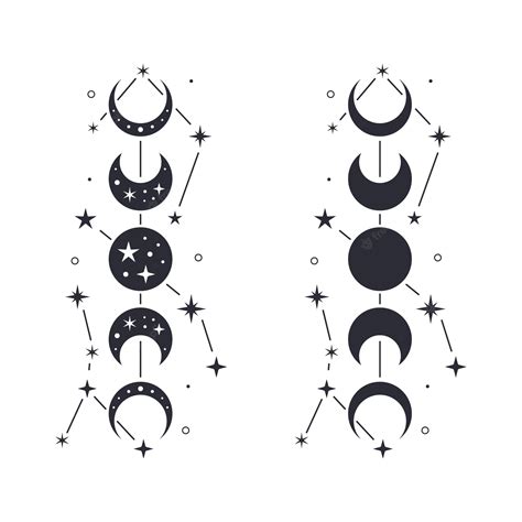 Premium Vector Moon Phases With Stars Moon Silhouette And