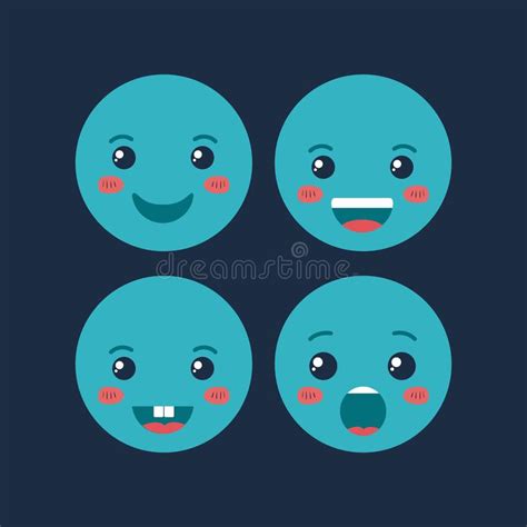Set Emoticons Kawaii Characters Stock Vector Illustration Of Happy
