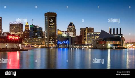 Baltimore Inner Harbour And City Skyline At Night Baltimore Maryland