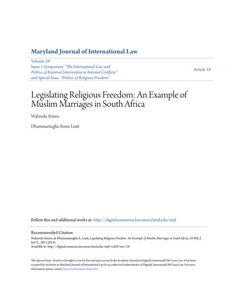Pdf Legislating Religious Freedom An Example Of Muslim Marriages In