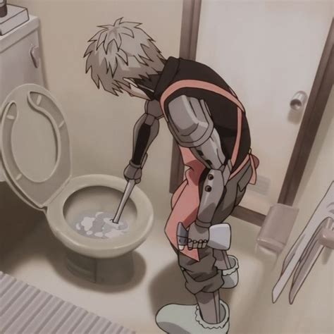 Genos Cleaning Saitamas Toilet One Punch Man Funny One Punch Man