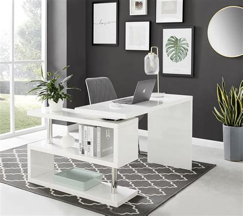 Furniturebox Uk White Computer Desk Siena White High Gloss Modern