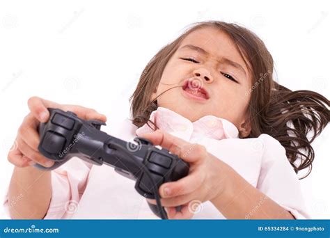 Frustrated Upset Angry Little Girl Gamer Experiencing Game Over Stock