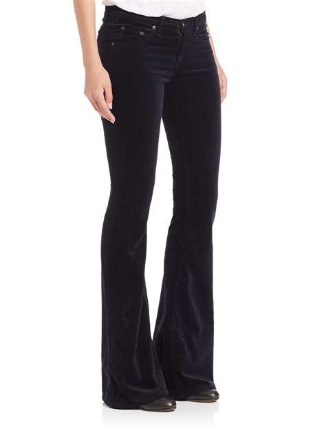 Rag And Bone Mid Rise Velvet Flared Jeans In Black Lyst