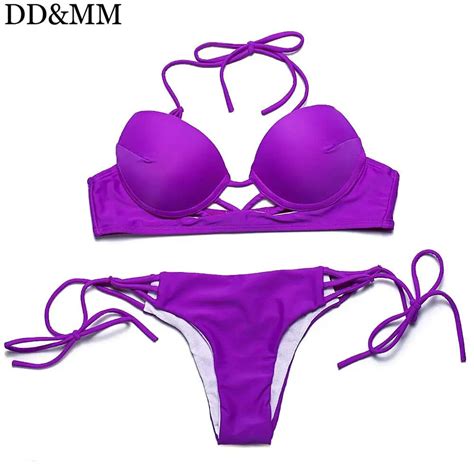 Ddandmm Sexy Bikini Brand Halter Swimwear Bandeau Swimsuit Retro Push Up