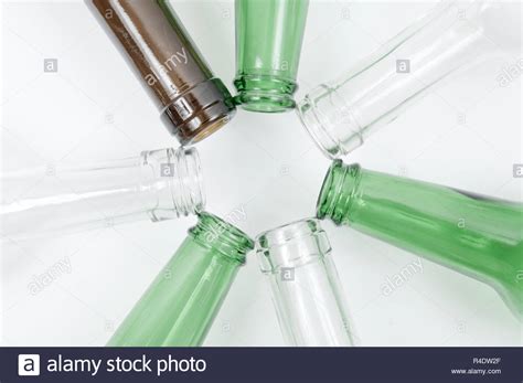 Glass Bottles Of Mixed Colors Including Green Clear White Brown Stock