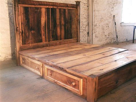 Buy Handmade Reclaimed Rustic Pine Platform Bed With Headboard And 4