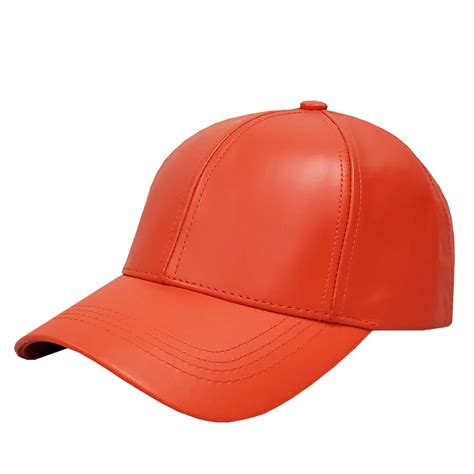 Orange Leather Baseball Cap Winner Caps Mfg Company