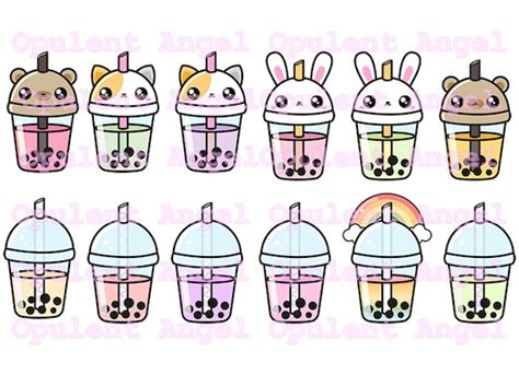 Kawaii Clipart Bubble Tea Animal Boba Pack Bunny Bunnies Etsy
