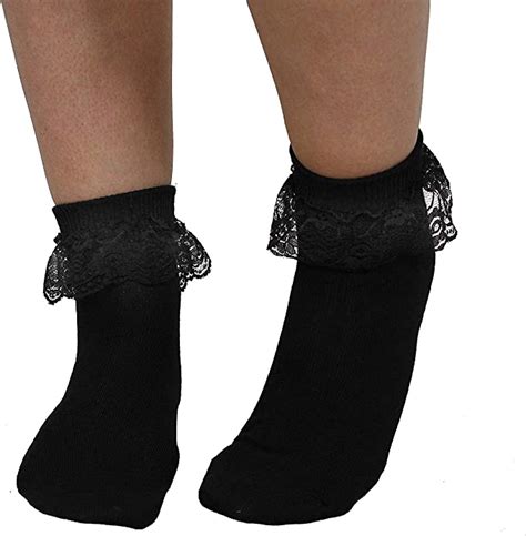 Adult Black Bobby Socks Black Frilled Ankle Length 50s Socks 50s