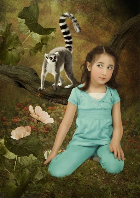 Girl And Lemur Stock Photo Image Of Look Glade Surprise 60537064