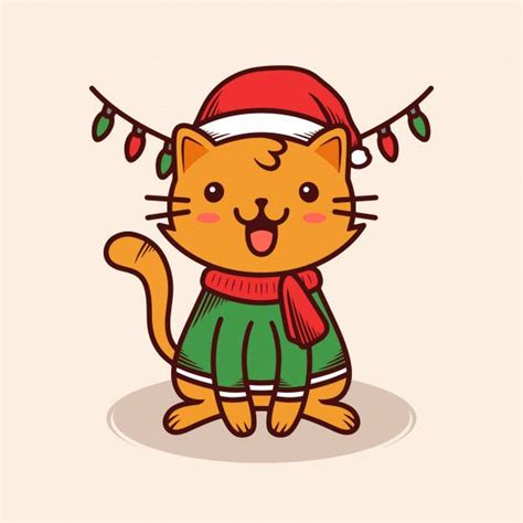An Orange Cat Wearing A Santa Hat And Green Pants With Christmas Lights