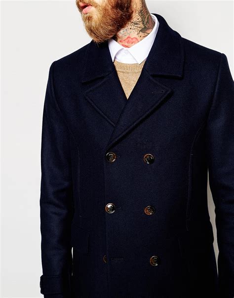 Ted Baker Wool Rich Pea Coat In Blue For Men Lyst