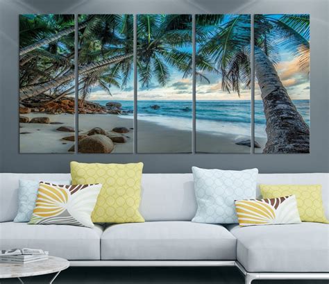 Extra Large Tropical Beach Canvas Wall Art Set Of 5 Panel Etsy